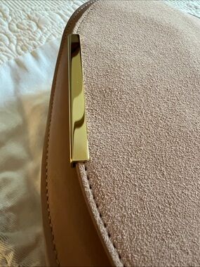 Cuyana Women's Suede Crossbody Bag in Blush Pink with Gold Accent
